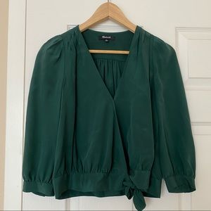 Madewell Dark Green Silk Wrap Top
